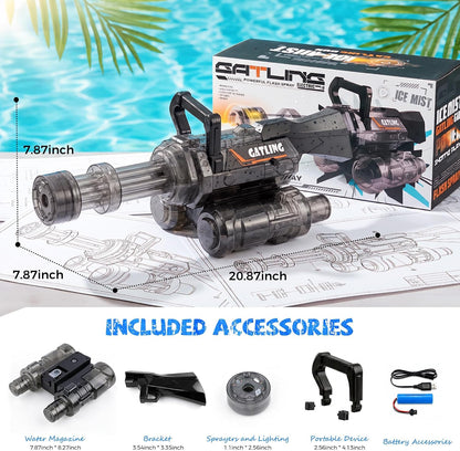 Water Gun with Rotating Nozzle and LED Light, Water Backpack and Detachable Tank, Long Range 28–32FT
