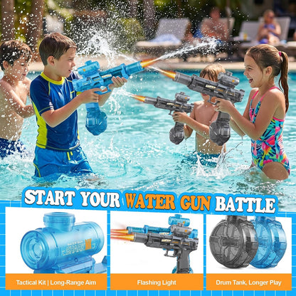2Pcs Automatic Electric Water Gun, Black+Blue, 26FT for Kids Adults