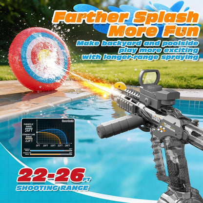 Electric Water Gun for Adults & Kids, Automatic Squirt Gun with 26 FT Range, Flashing Muzzle, USB Rechargeable Battery, 320cc Drum Reservoir, Outdoor Beach Pool Party Toys for Boys Girls