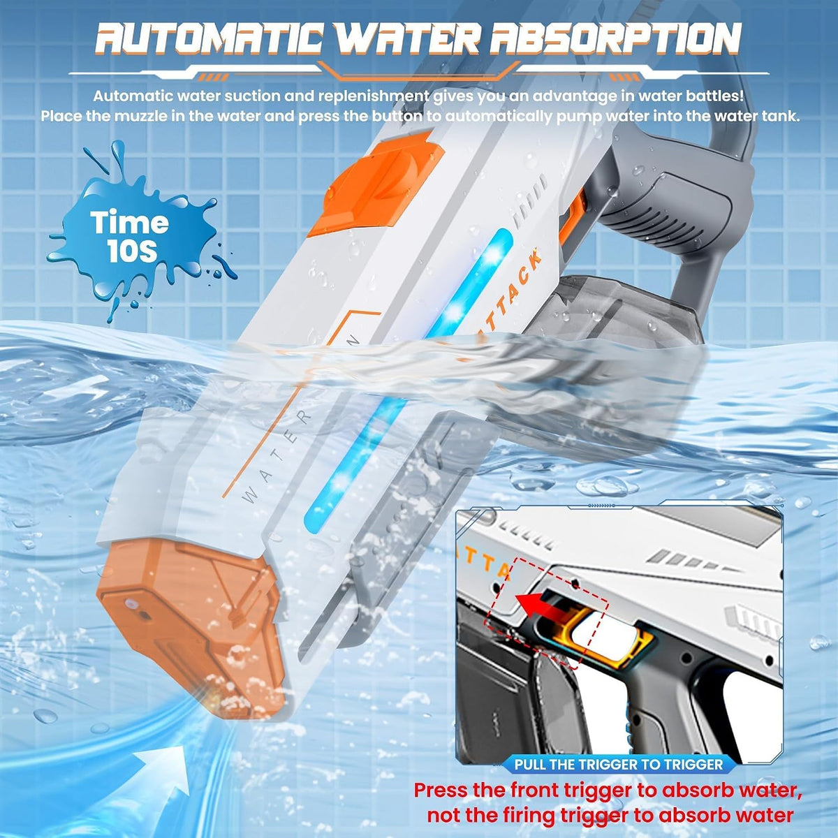 2 Pack Electric Water Guns for Adults, Squirt Guns for Kids with Light Up and Large Capacity, Powerful Water Gun Up to 28-32FT Range
