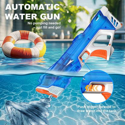 Pakoo Electric Water Gun for Adults Kids, High-Capacity Automatic Squirt Gun with LED Lights, 32FT Long Range Transparent Water Blaster, Summer Outdoor Pool & Beach Party Toys for Boys Girls(Blue)