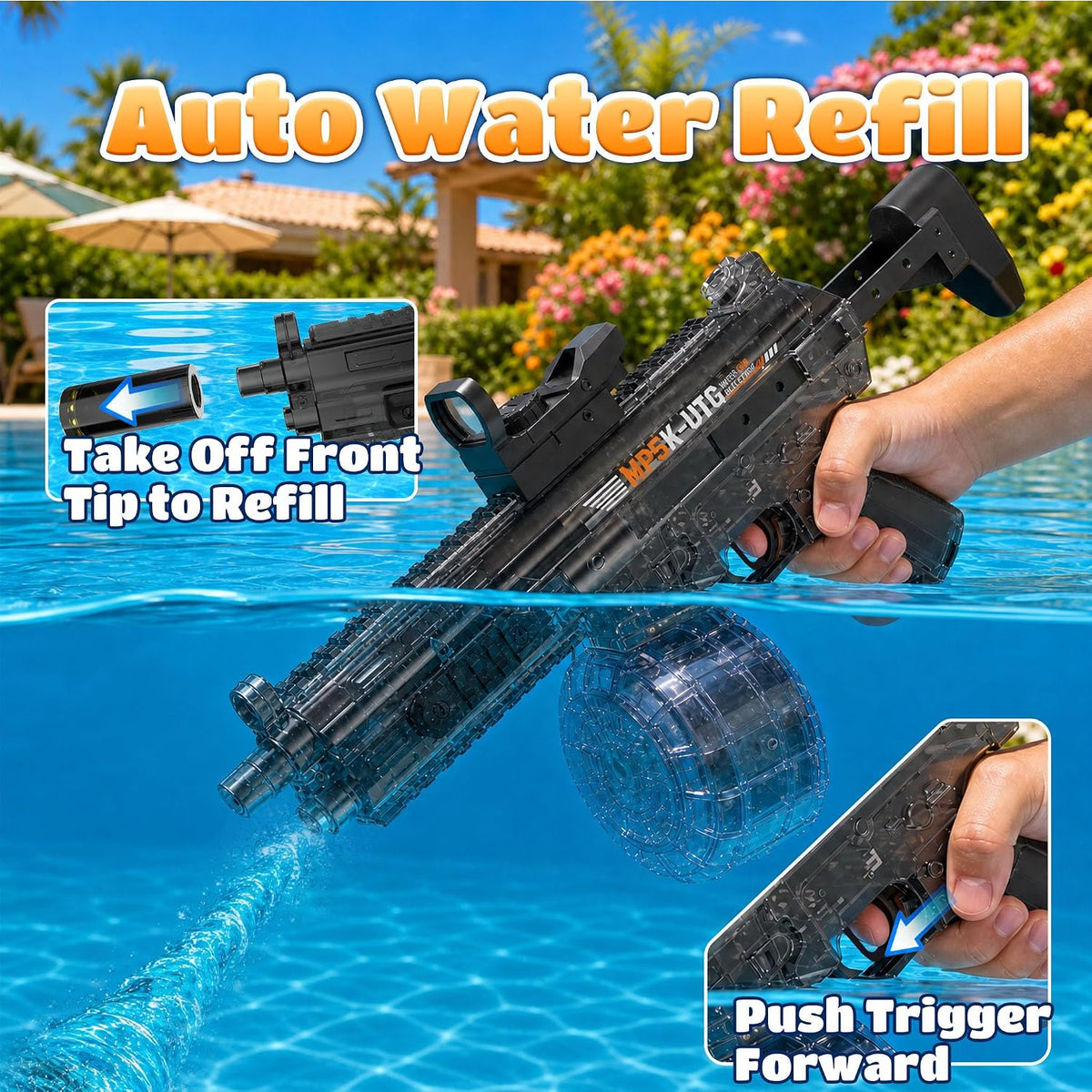 Electric Water Gun for Adults Kids, Automatic Self-Suction Water Gun with 34FT Long Range, 540ML Water Blaster for Pool Beach Summer Outdoor Gifts（Large Black）