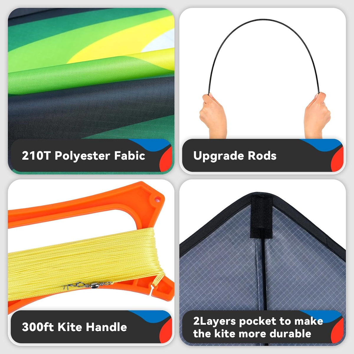 Kite, Large Delta Kites for Kids and Adults, Easy to Fly Rainbow Kites, Durable Multifunctional Beach Kite, Tangle-Free Flight Line, Durable
