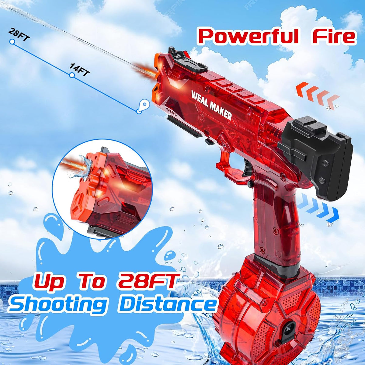 3Packs Electric Water Guns with LED Flash and USB-C Charging, Designed for Epic Aquatic Fun, Automatic Squirt Guns 25-30 FT Range, Outdoor Summer Toys for Backyard Water Theme Party Fun