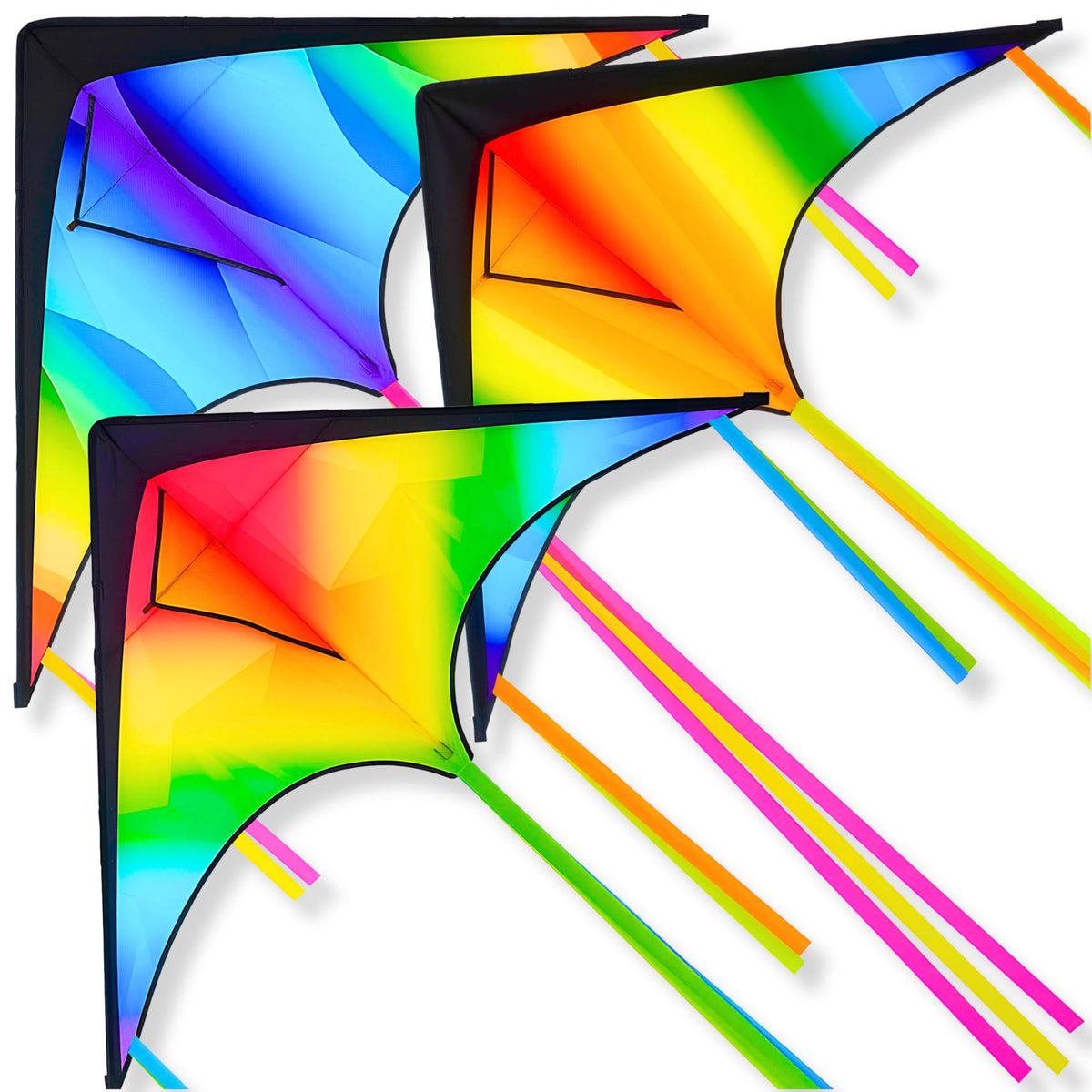 JOYIN 3 Packs Large Delta Kite Gradient Rainbow, Easy to Fly Huge for Kids and Adults, Large Delta Beach Kite for Outdoor Games and Activities
