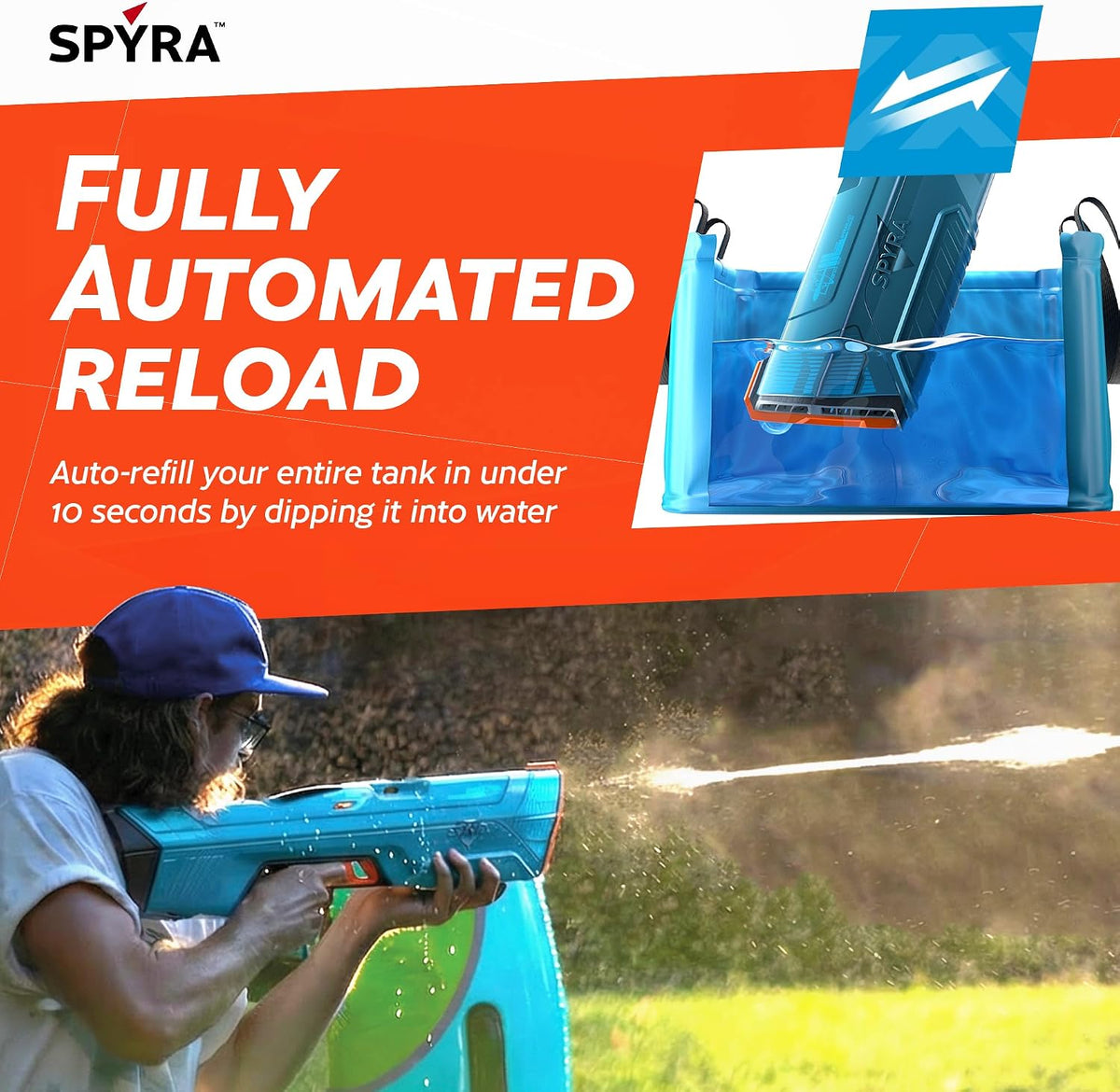 SPYRA Electric Water Blaster, Outdoor Squirt Gun for Pool Games, Blue