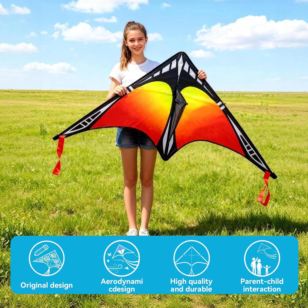 Large Kite for Kids & Adults, Easy to Fly Single Line for Kids Ages 4-8 & 8-12, Comes with 300 FT Kite String Handle