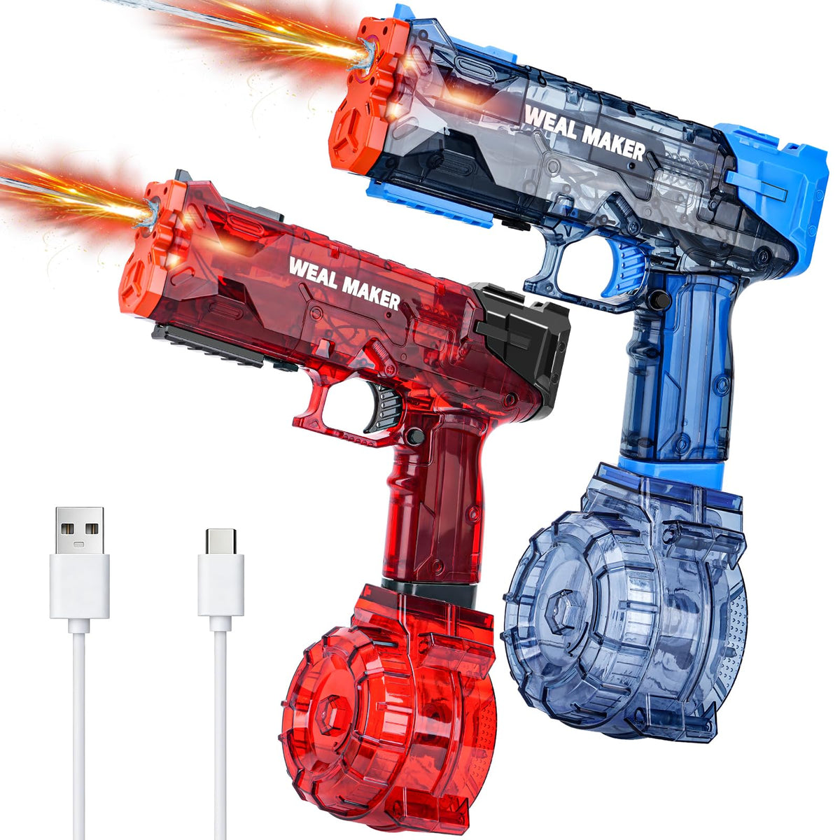 2Packs Electric Water Gun with LED Flash & USB-C Charging, Designed for Epic Aquatic Fun, Automatic Squirt Guns 25-30 FT Range, Water Pistol for Summer Outdoor Backyard Water Theme Party Toys
