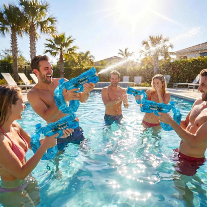 Mechanical Transforming Electric Water Gun for Kids Adults - Automatic Water Blaster with Strobe Lights, Modular Battery, Long Range & Mechanical Deformation, Outdoor Water Toy Gift Boys Girls (Blue)