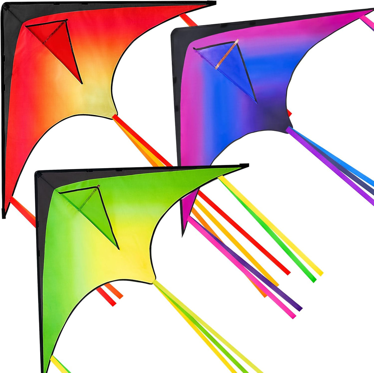 JOYIN 3 Packs Large Delta Kite Gradient Rainbow, Easy to Fly Huge for Kids and Adults, Large Delta Beach Kite for Outdoor Games and Activities