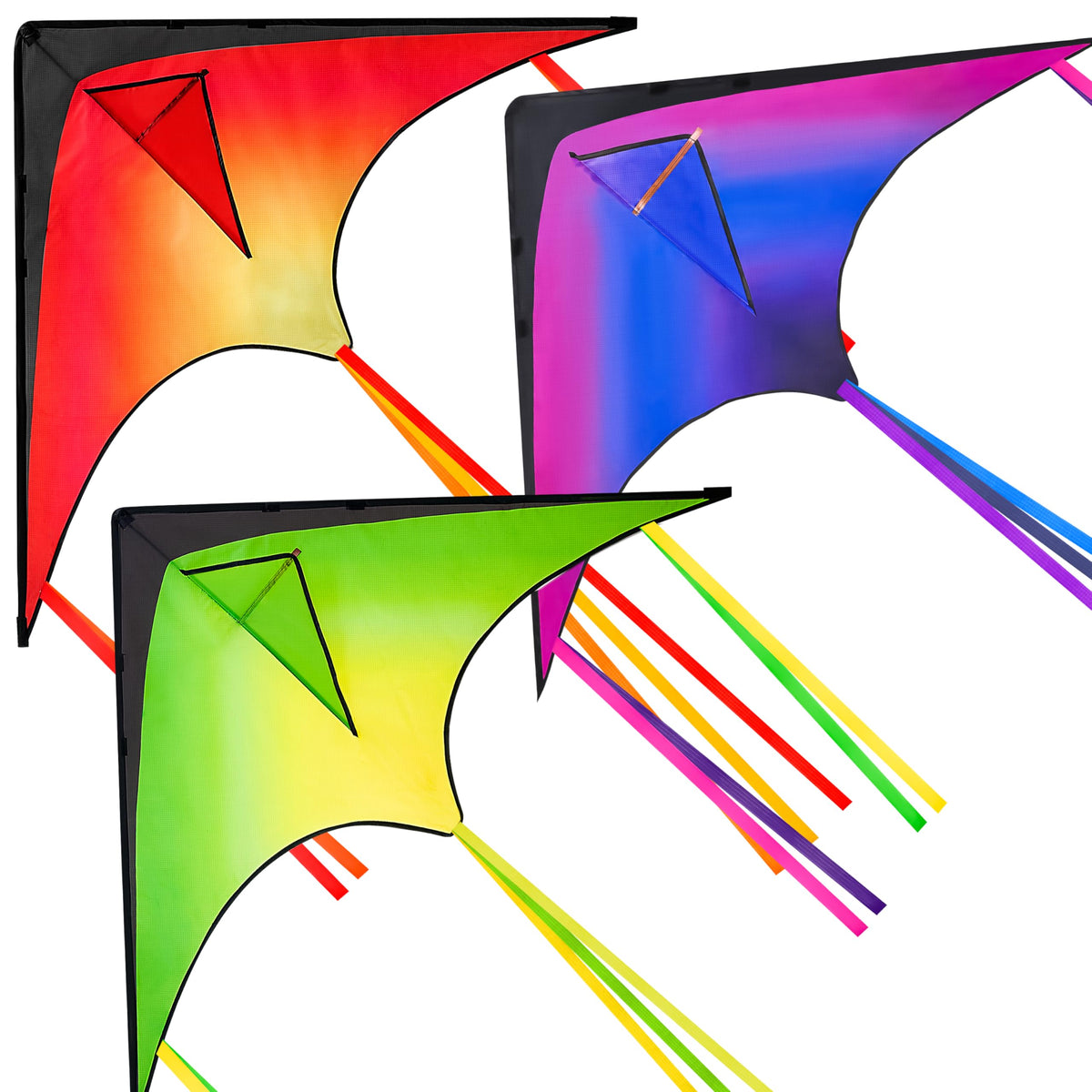 JOYIN 3 Packs Large Delta Kite Gradient Rainbow, Easy to Fly Huge for Kids and Adults, Large Delta Beach Kite for Outdoor Games and Activities