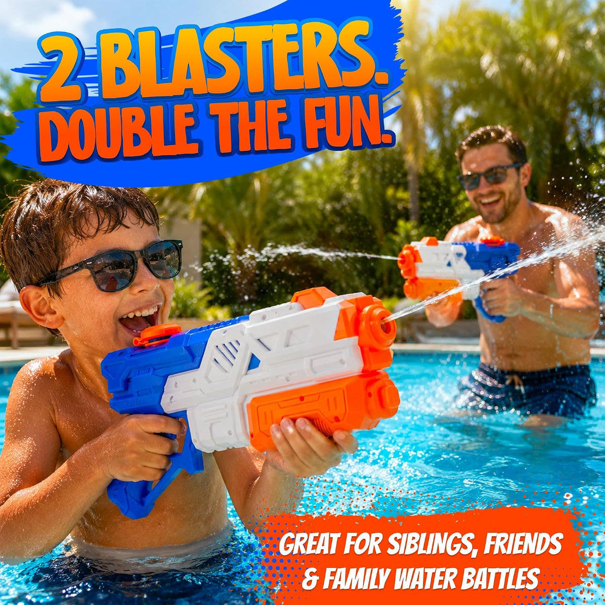 Super Large Water Gun Squirt Blasters for Kids & Adults, (2 Pack)