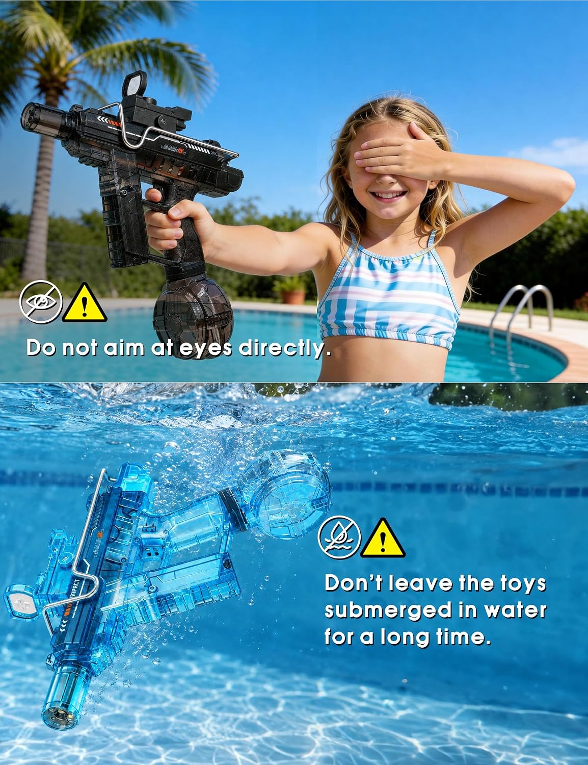 Electric Water Gun 2 Pack,Rechargeable,Automatic SMG Squirt Watergun,Outdoor Toy,Summer Battle Game Childs Gift,Long Range,Super Powerful LED Blaster Electric Water Guns for Adults Kids
