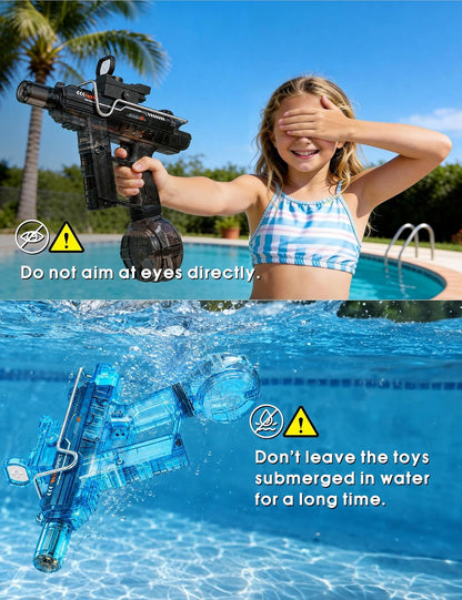 Electric Water Gun 2 Pack,Rechargeable,Automatic SMG Squirt Watergun,Outdoor Toy,Summer Battle Game Childs Gift,Long Range,Super Powerful LED Blaster Electric Water Guns for Adults Kids