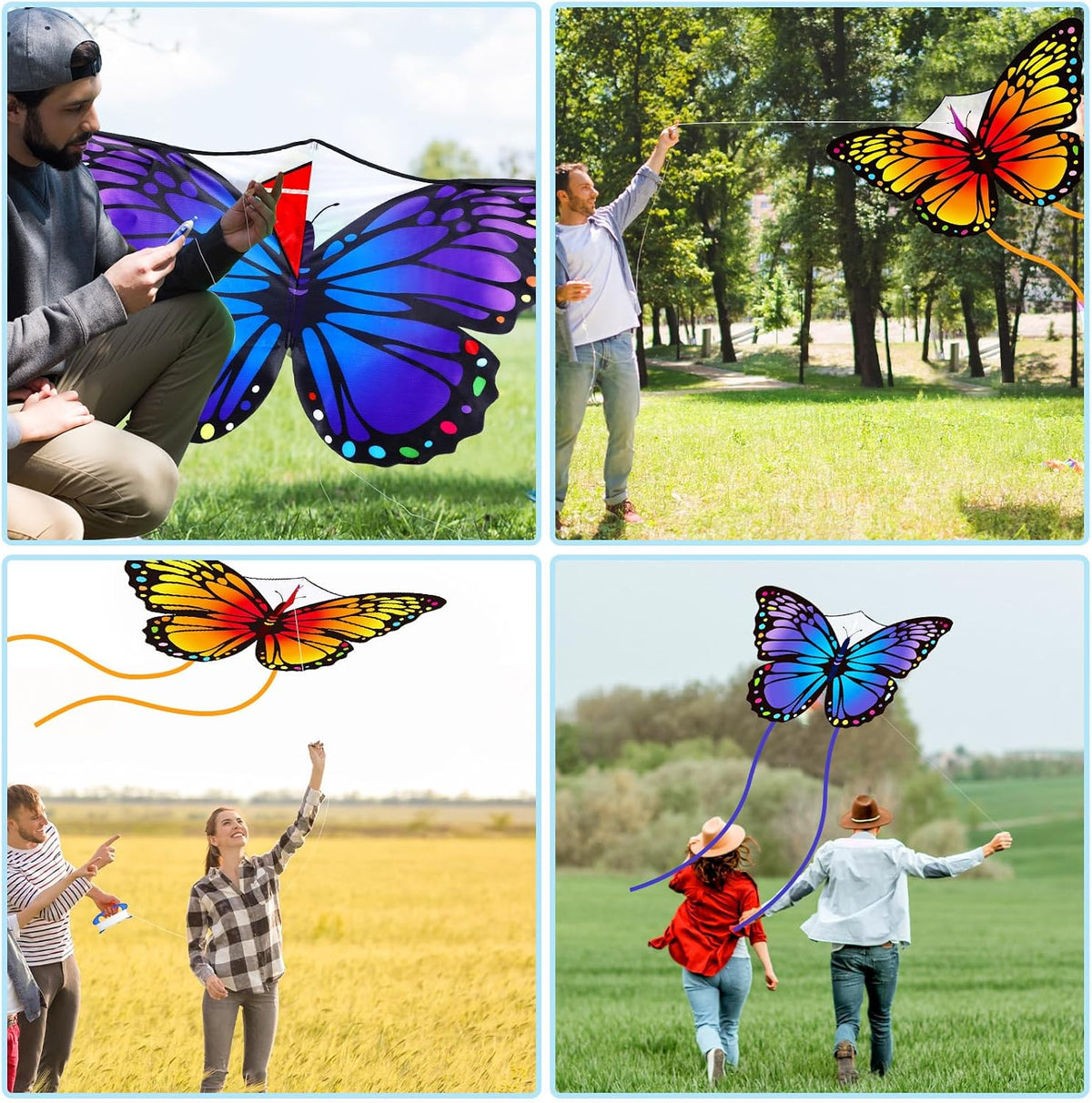 Silipull 2 Pcs Butterfly Kites 55" x 28" Large, Purple and Orange