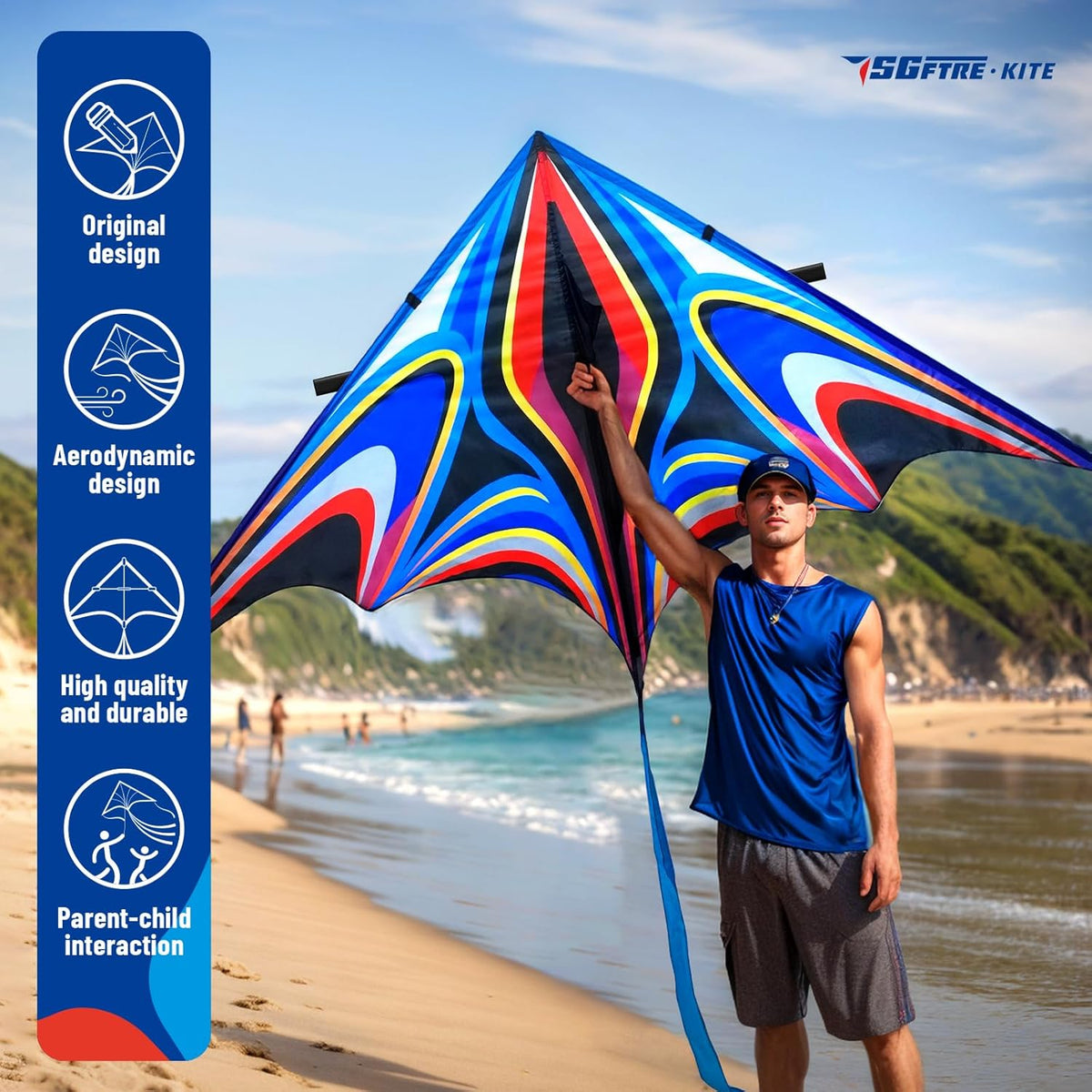 SGftre Delta Kite for Kids & Adults，Extremely Easy to Fly for Beginners，Kites for Beach Trip Park Family Outdoor Activities