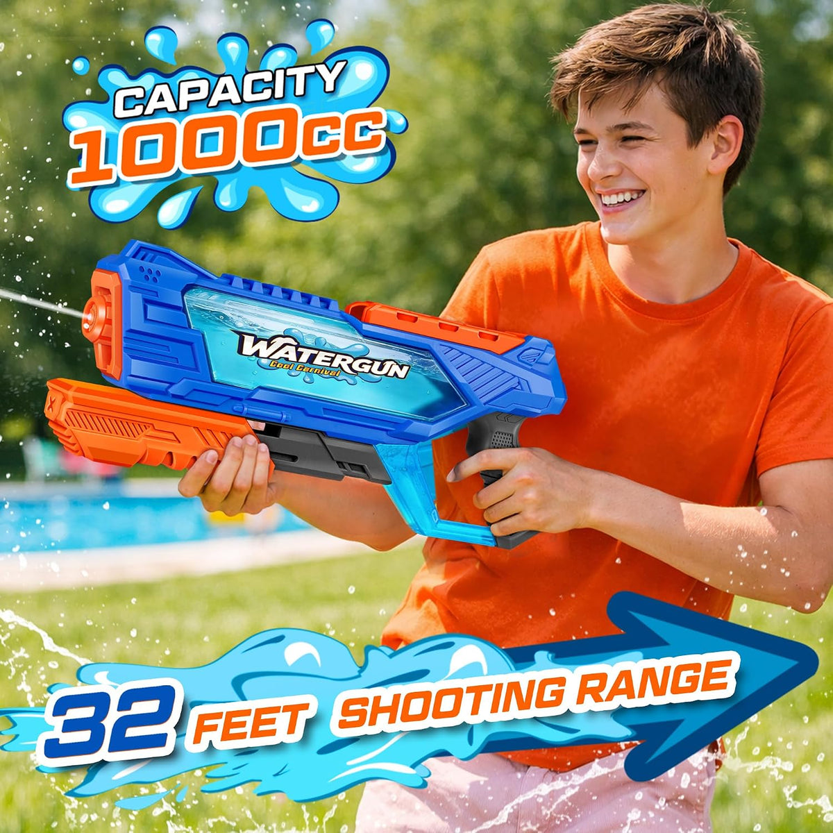 Quanquer 1000cc Water Guns for Kids Adults - 3 Pack Fast-Fill Super Squirt Blaster Soaker with 32 Feet Shooting Range Pump Action Summer Gift Outdoor Toys for Swimming Pool Beach Water Fighting