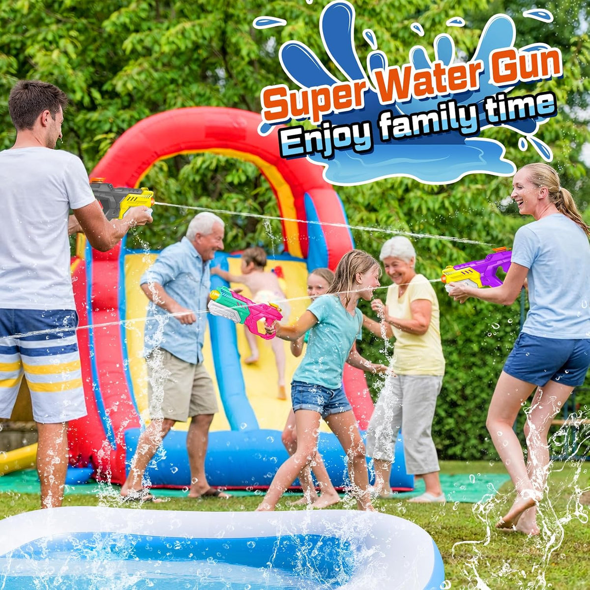 Quanquer 8 Pack 600cc Water Guns for Kids & Adults, Large Capacity Pump Action Super Squirt Blasters Soaker with Long Range up to 32 FT, Summer Outdoor Pool Beach Water Toys for Boys Girls