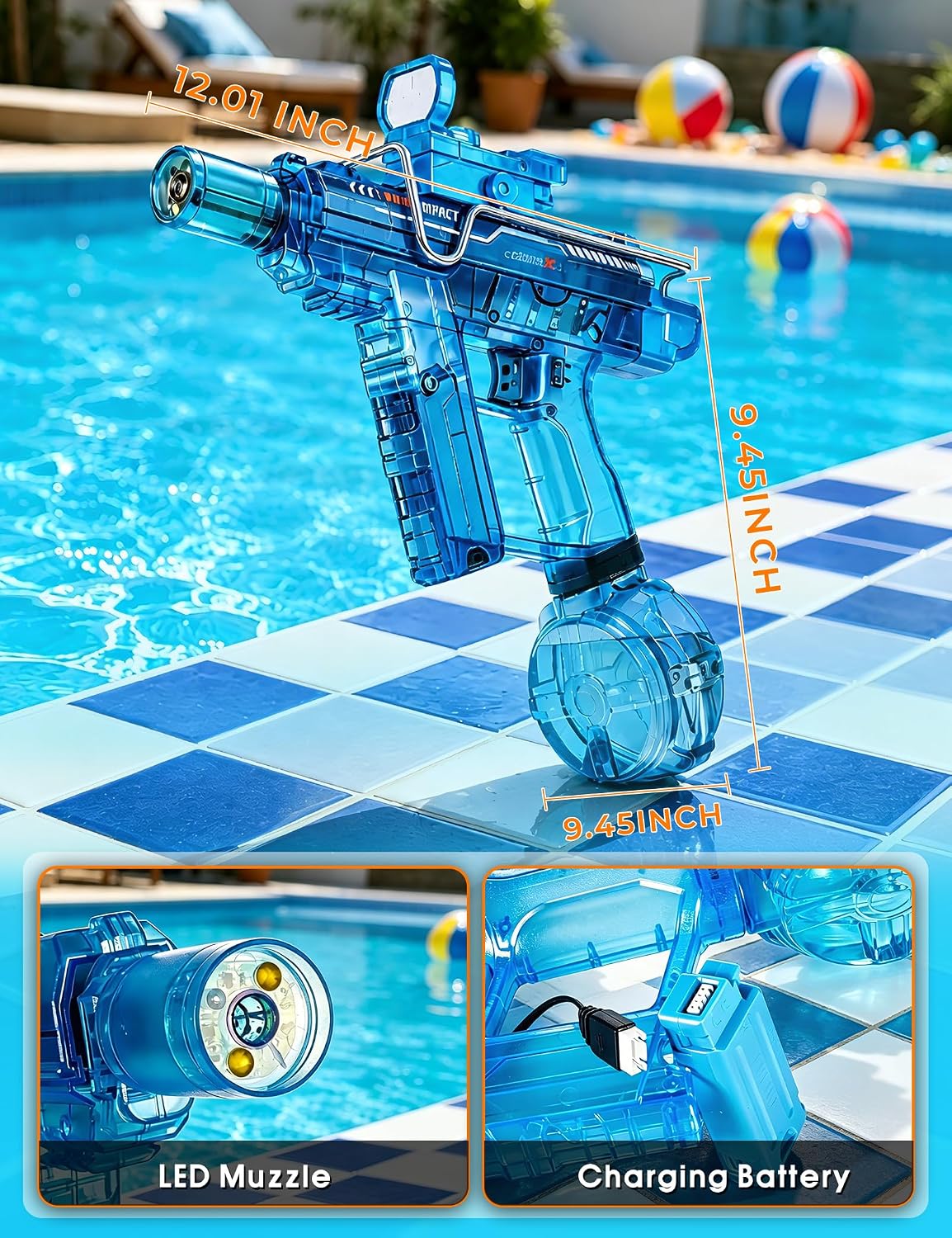 Electric Water Gun 2 Pack,Rechargeable,Automatic SMG Squirt Watergun,Outdoor Toy,Summer Battle Game Childs Gift,Long Range,Super Powerful LED Blaster Electric Water Guns for Adults Kids