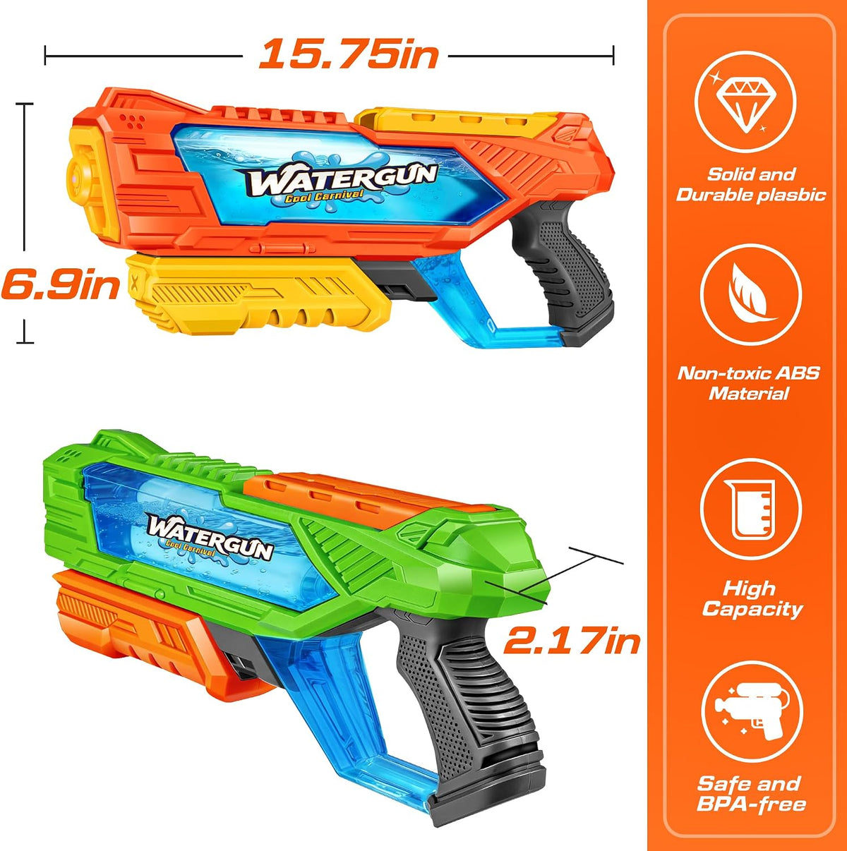 Quanquer 1000cc Water Guns for Kids Adults - 3 Pack Fast-Fill Super Squirt Blaster Soaker with 32 Feet Shooting Range Pump Action Summer Gift Outdoor Toys for Swimming Pool Beach Water Fighting