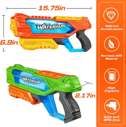 Quanquer 1000cc Water Guns for Kids Adults - 3 Pack Fast-Fill Super Squirt Blaster Soaker with 32 Feet Shooting Range Pump Action Summer Gift Outdoor Toys for Swimming Pool Beach Water Fighting