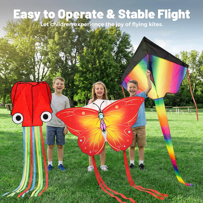 3 Pack Large Kites for Kids & Adults, Easy to Fly Outdoor Beach Kites