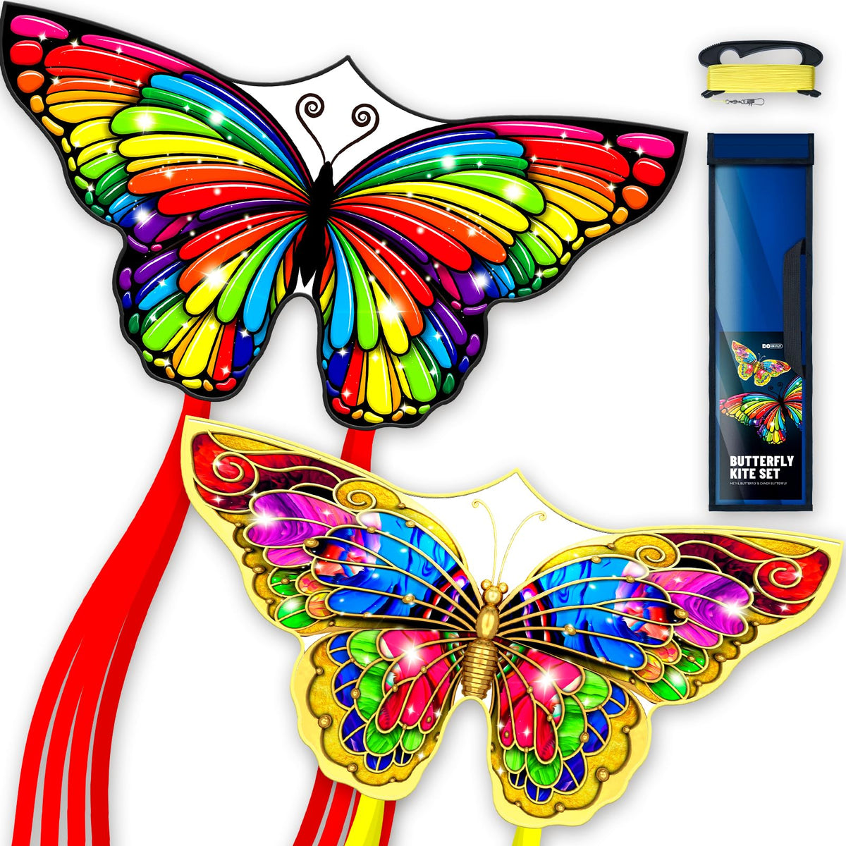 Butterflys for Kids, Beautiful Kite Easy to Fly for Beginners with 328 ft Line & Line Winder (Flower Butterfly Kite, 1)