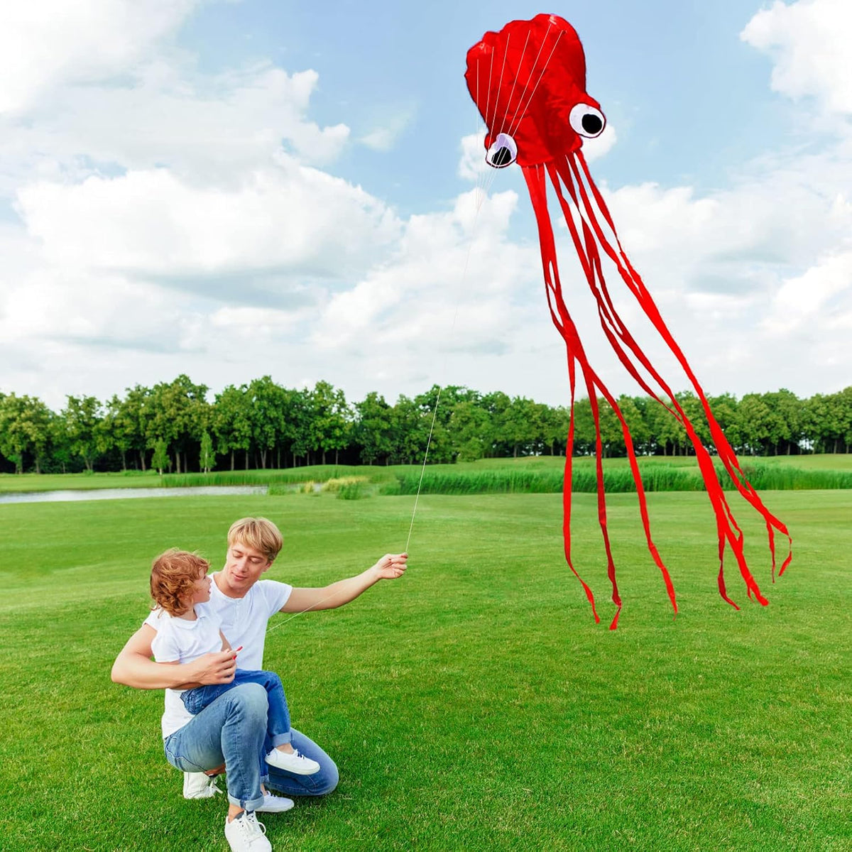 Hengda Kite Soft Octopus Kite Series, Beautiful Kite with Long Colorful Tail for Kids and Adults, Easy to Fly Beach Kites, Excellent Outdoor Games and Activity Toys, Suitable for Beginners.
