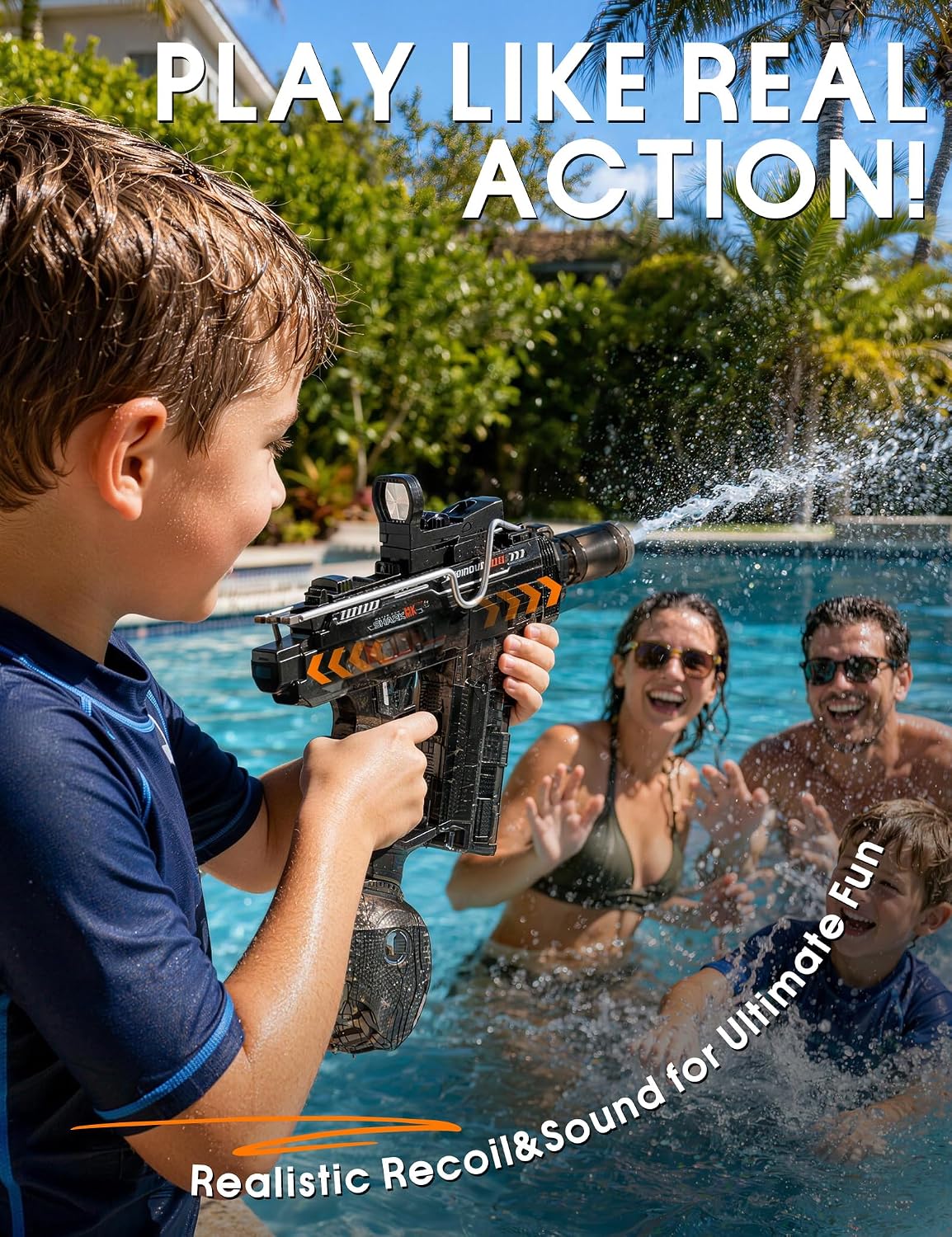 Electric Water Gun 2 Pack,Rechargeable,Automatic SMG Squirt Watergun,Outdoor Toy,Summer Battle Game Childs Gift,Long Range,Super Powerful LED Blaster Electric Water Guns for Adults Kids