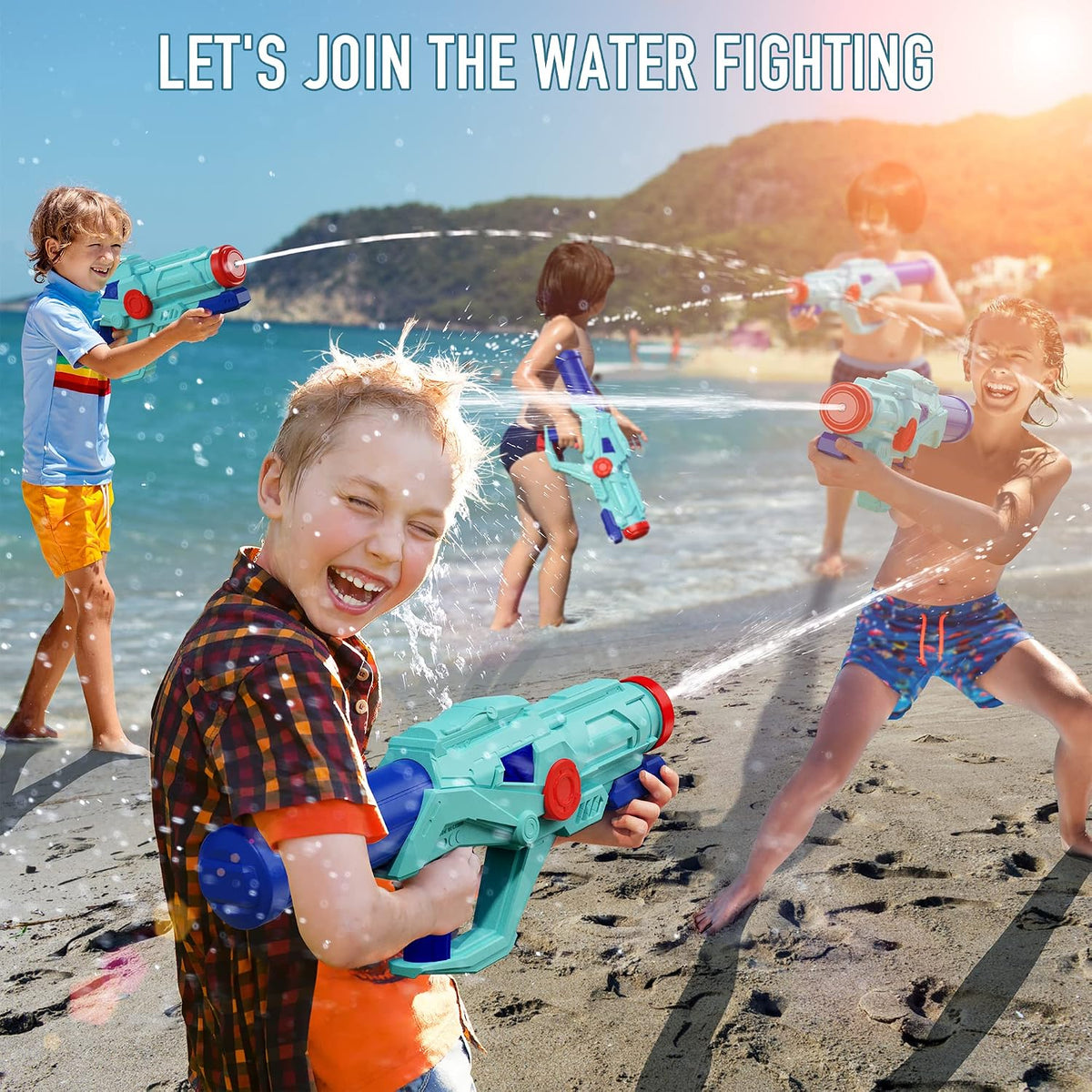 4-Pack Water Guns for Kids and Adults, Super Squirt Gun Water Soaker Blaster - Large Size - 32ft Shooting Range - High Capacity - Quick Refill - Fun Summer Outdoor Water Toys Gun for Boys Girls