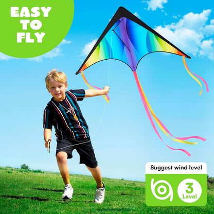 JOYIN Large Delta Kite Gradient Rainbow, Easy to Fly Huge for Kids and Adults with 328ft String, Large Delta Beach Kite for Outdoor Games and Activities