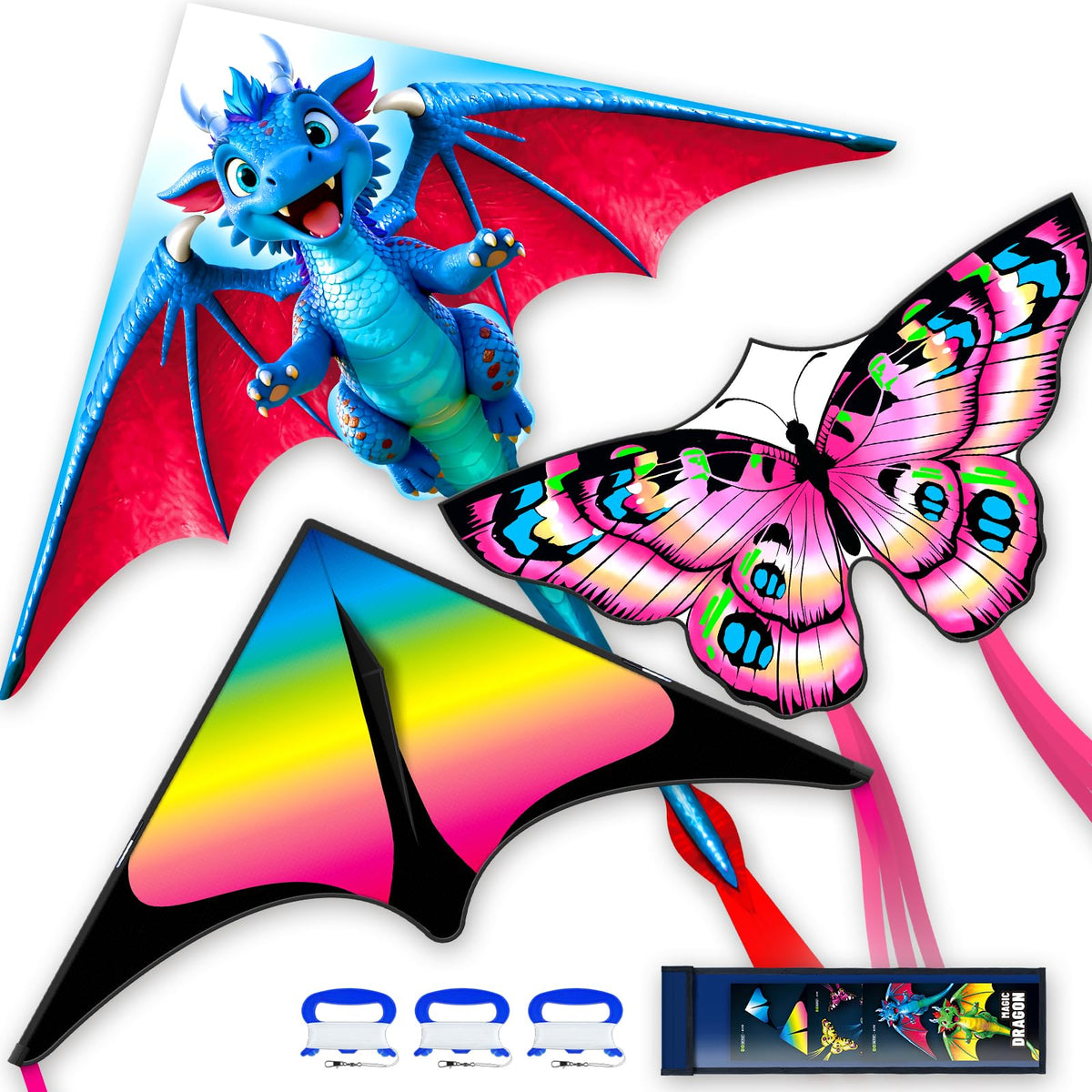 3 Piece Set Butterfly Delta Octopus Kites for Kids and Adults，Easy to Fly for Outdoor Adults Children Line Kite for Kids Toy
