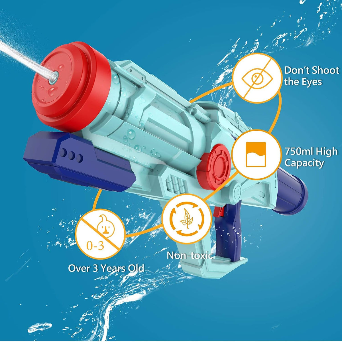 4-Pack Water Guns for Kids and Adults, Super Squirt Gun Water Soaker Blaster - Large Size - 32ft Shooting Range - High Capacity - Quick Refill - Fun Summer Outdoor Water Toys Gun for Boys Girls