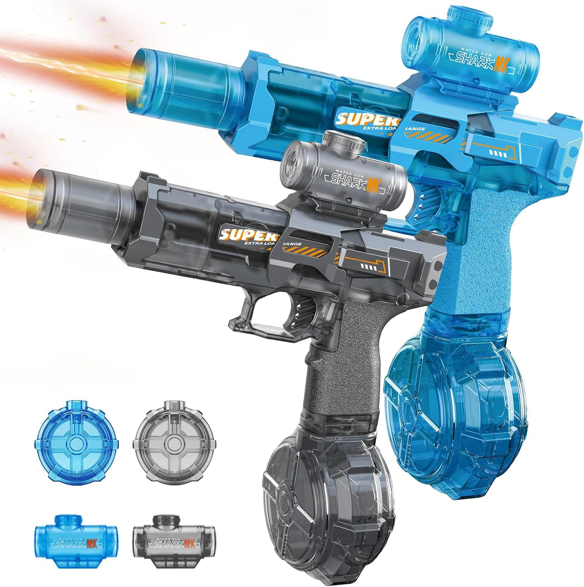 2Pcs Automatic Electric Water Gun, Black+Blue, 26FT for Kids Adults
