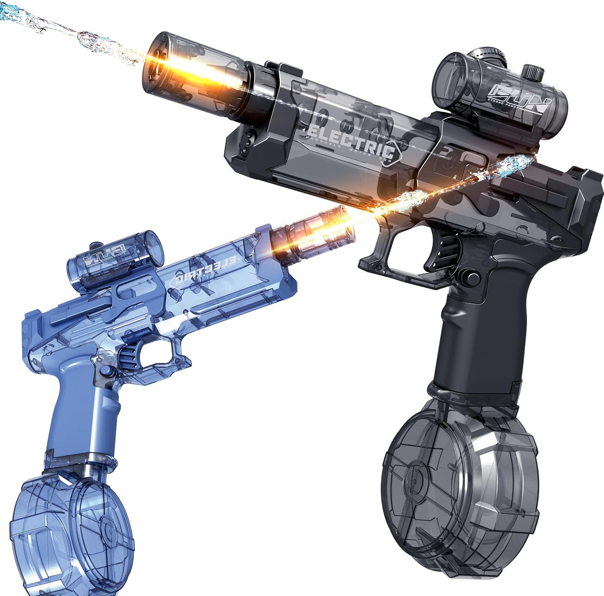 2 Pack Electric Water Guns with Light Up,Full Automatic Electric Squirt Gun 28-32 FT Range Water Pistol Blaster Soaker,Summer Outdoor Pool,Water Toy for Adult&Kid