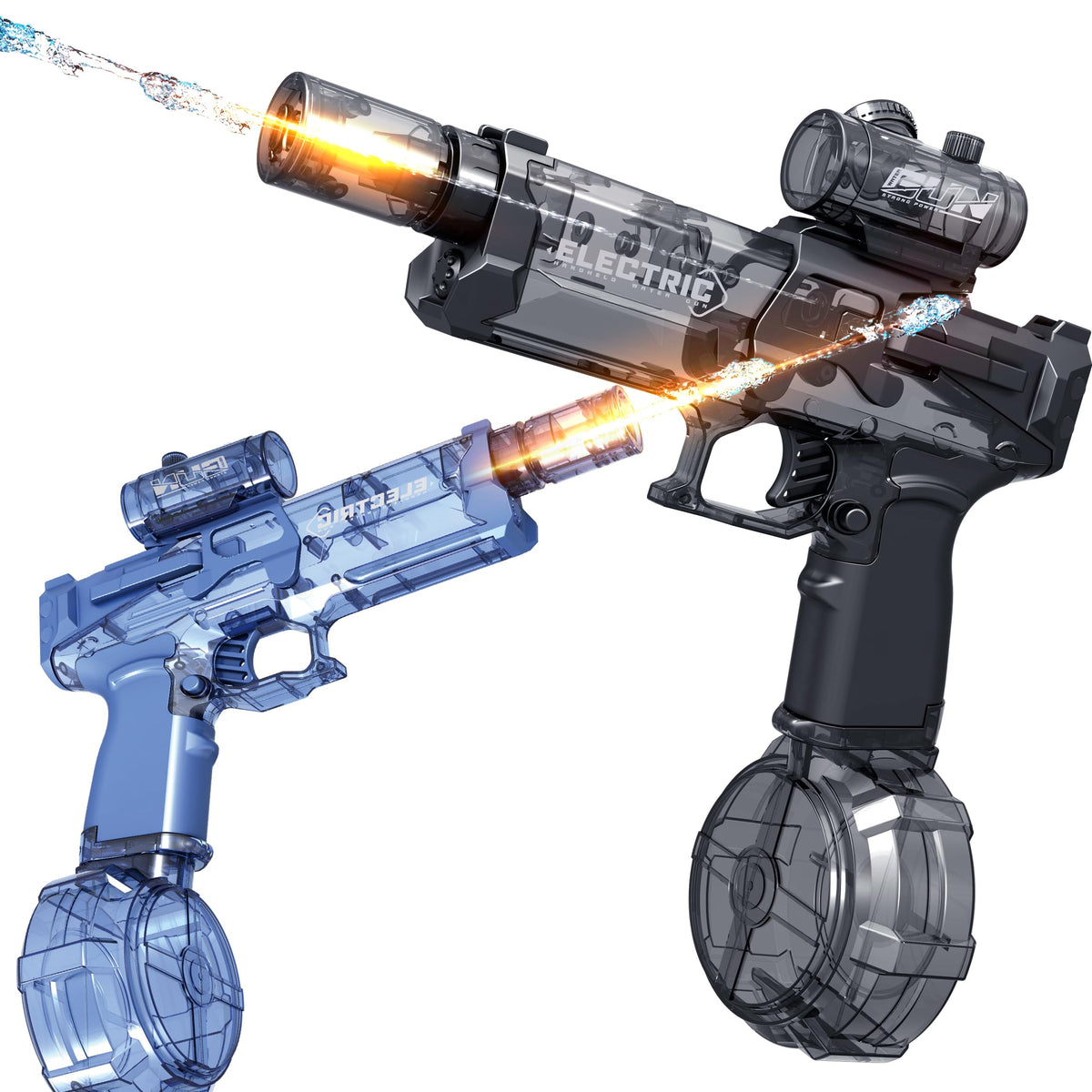 2 Pack Electric Water Guns with Light Up,Full Automatic Electric Squirt Gun 28-32 FT Range Water Pistol Blaster Soaker,Summer Outdoor Pool,Water Toy for Adult&Kid