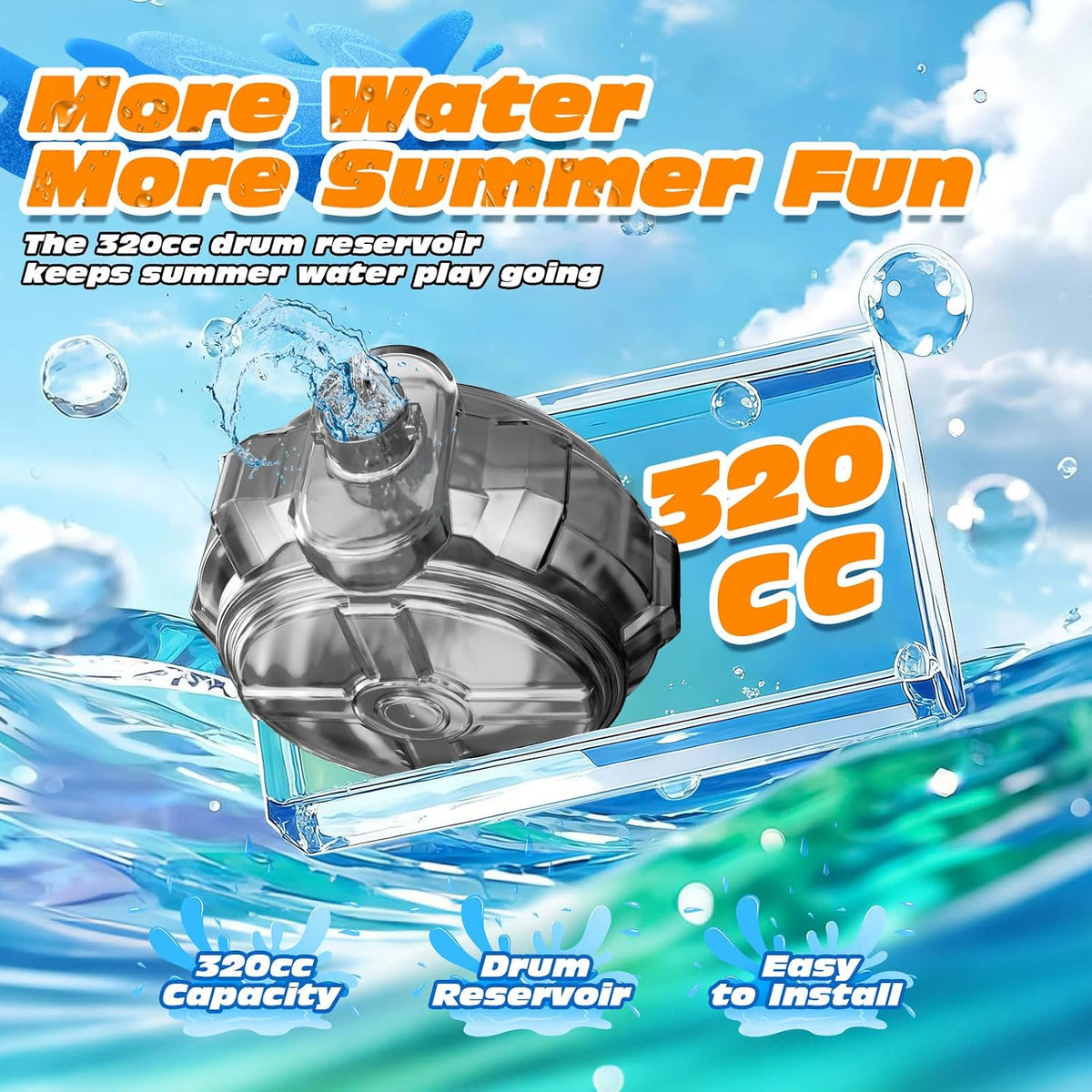 Electric Water Gun for Adults & Kids, Automatic Squirt Gun with 26 FT Range, Flashing Muzzle, USB Rechargeable Battery, 320cc Drum Reservoir, Outdoor Beach Pool Party Toys for Boys Girls