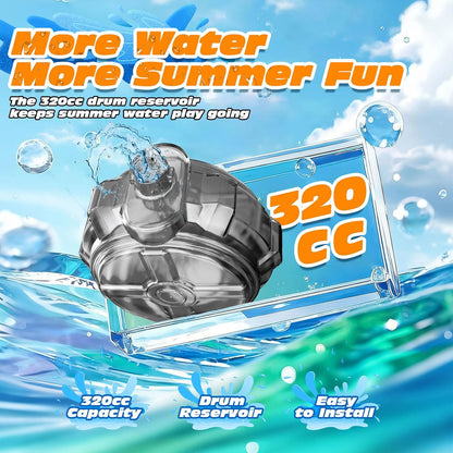 Electric Water Gun for Adults & Kids, Automatic Squirt Gun with 26 FT Range, Flashing Muzzle, USB Rechargeable Battery, 320cc Drum Reservoir, Outdoor Beach Pool Party Toys for Boys Girls