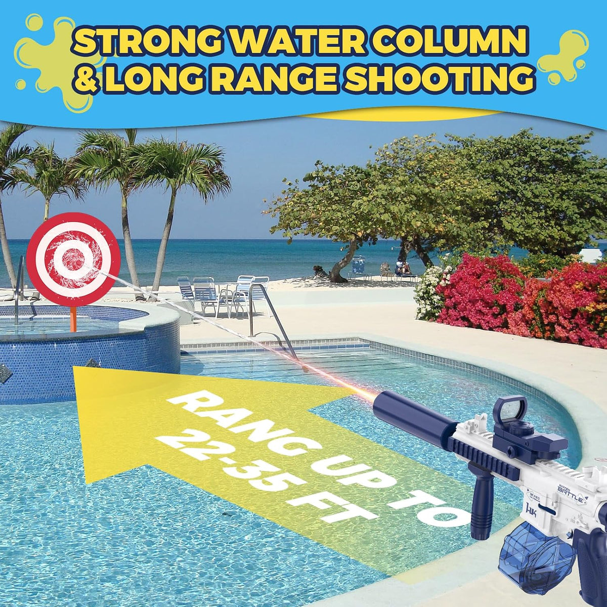 Electric Water Gun,Water Gun with Light Up,Automatic Squirt Gun Long Range Blaster Up to 32 FT,Outdoor Party Shooting Game Toy with 2 Water Tanks & 2 Batteries,Ideal Summer Gift for Kids & Adults.