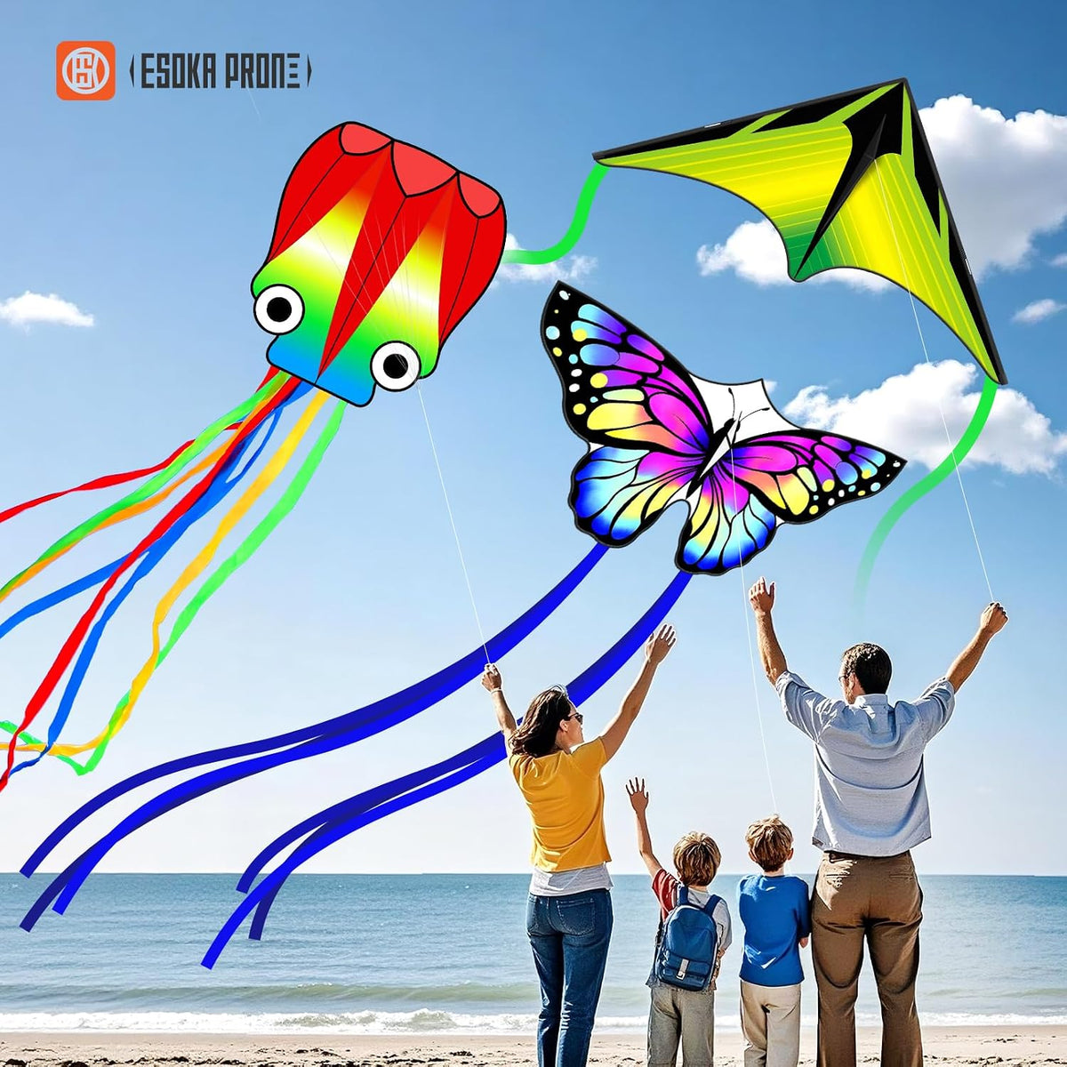 Kites for Kids & Adults,Large Kite for Beginners, Kites for Kids Ages 4-8,Outdoors Activities with Complete Handle, 328ft Kite String & Accessories (L Grassland,HG Butterfly,QC Octopus, 3)