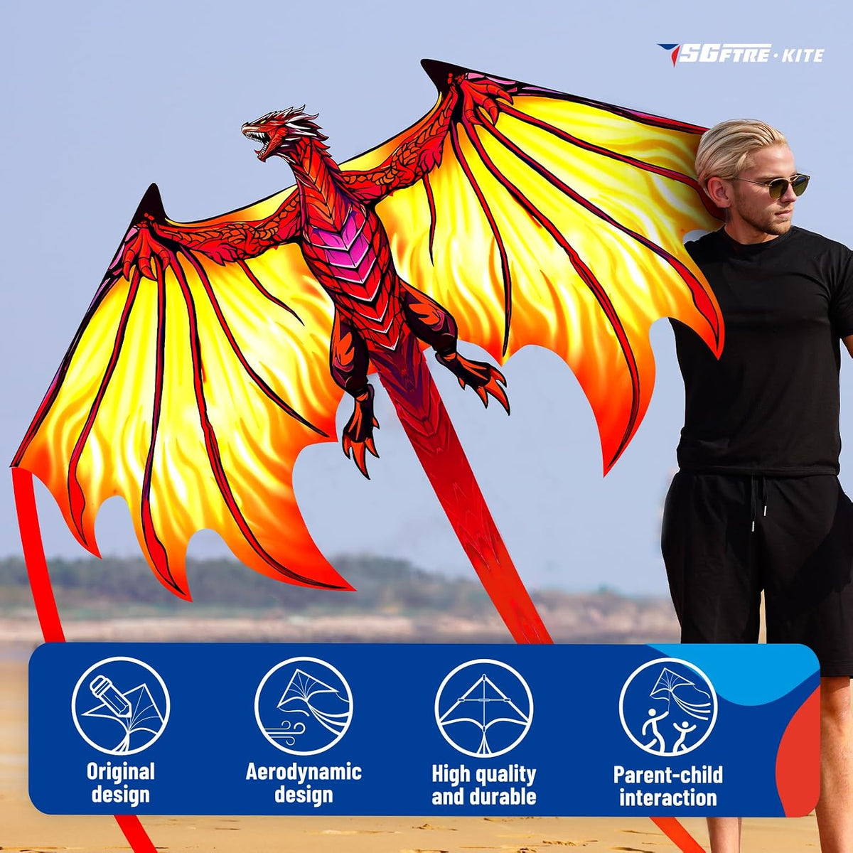 SGftre Complete Kite with Handle, Line & Accessories,Easy to Fly for Kids & Adults, Perfect for Beach, Park, Family Outdoor Activities