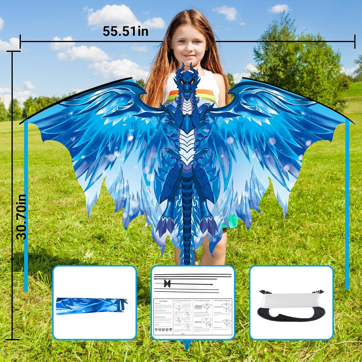 Large Dragon Kite for Kids & Adults, Easy to Fly Outdoor Beach Park Kite