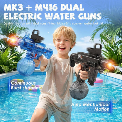 2 Pack Electric Water Guns for Adults, Squirt Guns for Kids with Light Up and Large Capacity, Powerful Water Gun Up to 28-32FT Range for Summer Swimming Pool Party Beach Outdoor Activity