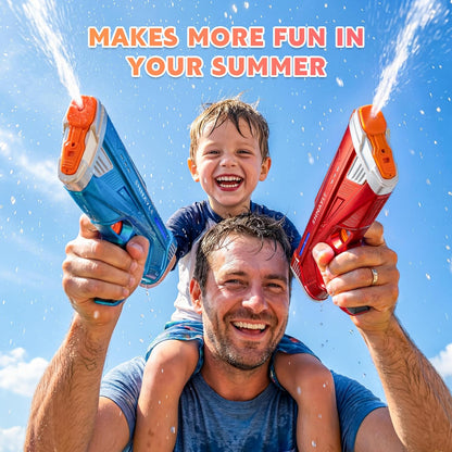 2 Pack Electric Water Guns for Adults Kids USB-C Charging Port, Automatic Powerful Squirt Gun, High Powered Shooting Blasts, Strongest Long Range Auto Water Blaster, Pool Toy (Blue+Red)
