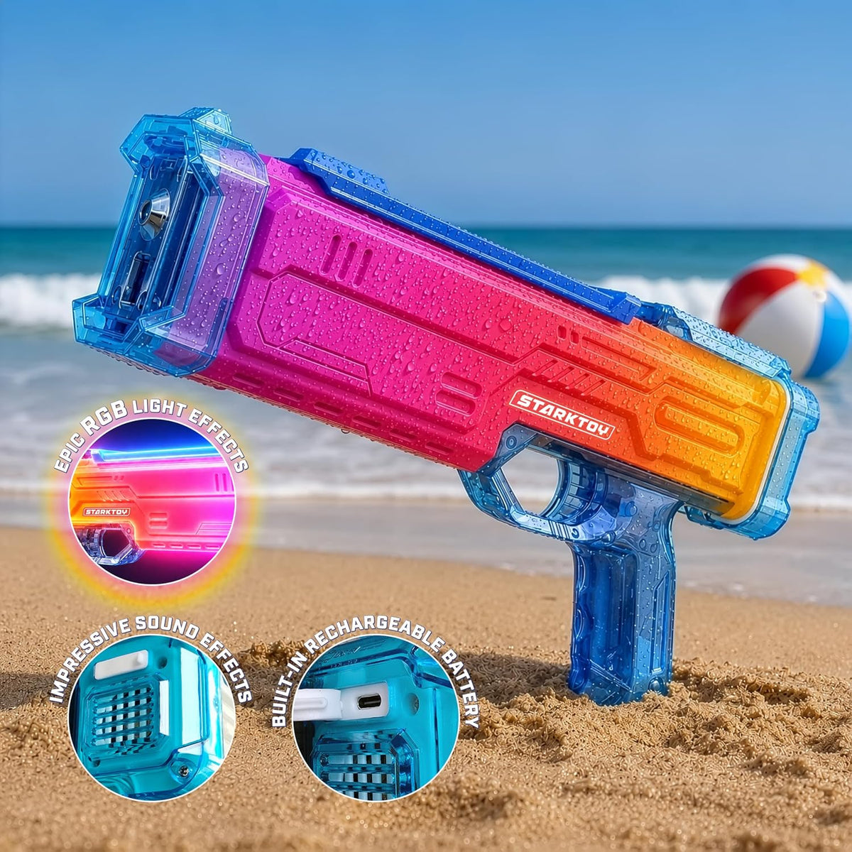Electric Water Blasters Squirt Guns 2-Pack, LED, Rechargeable R/B