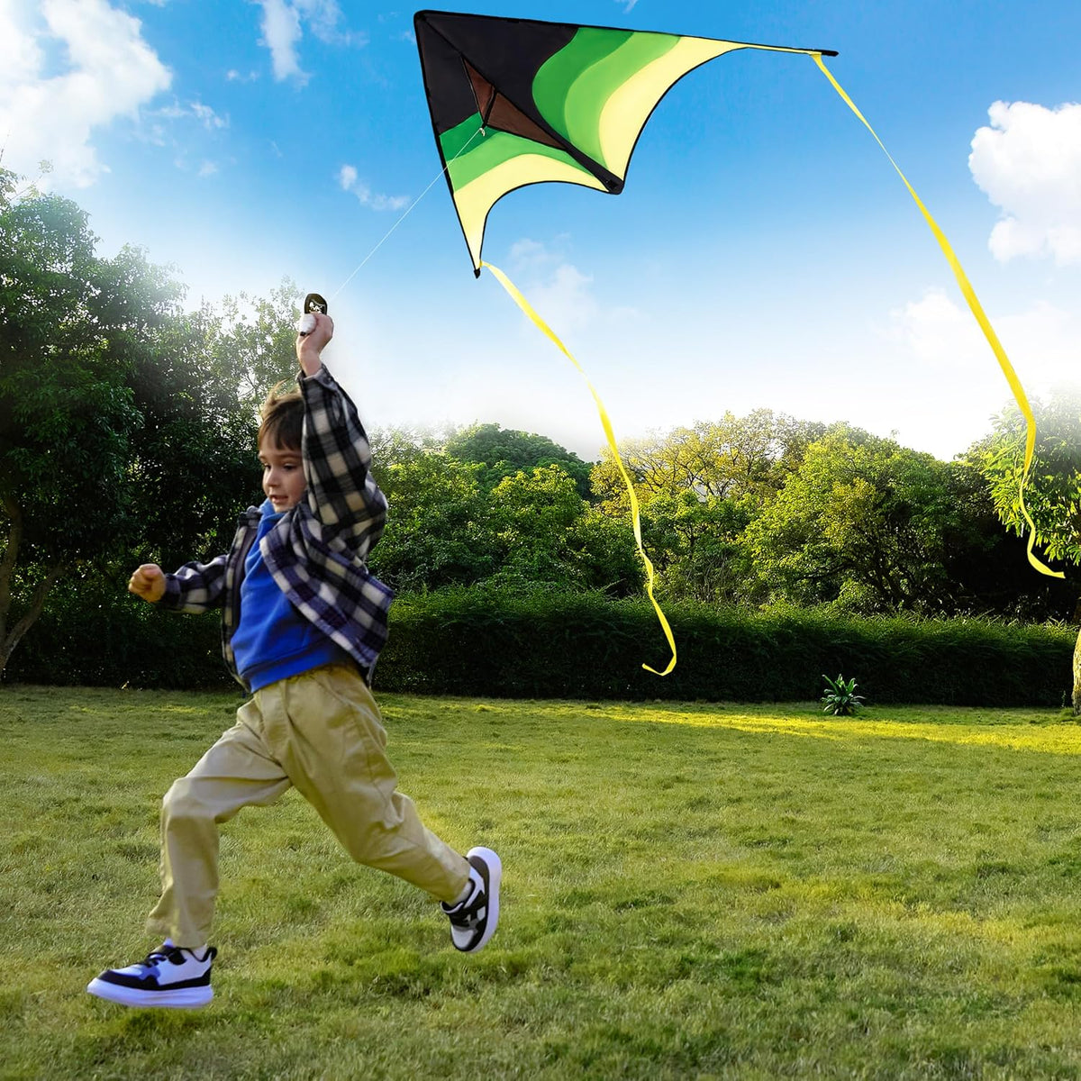SYNCFUN Large Delta Kite Gradient Green– Easy to Fly for Kids and Adults, Beach Kite with 328 ft String for Outdoor Games and Activities