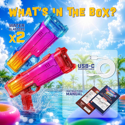 Electric Water Blasters Squirt Guns 2-Pack, LED, Rechargeable R/B