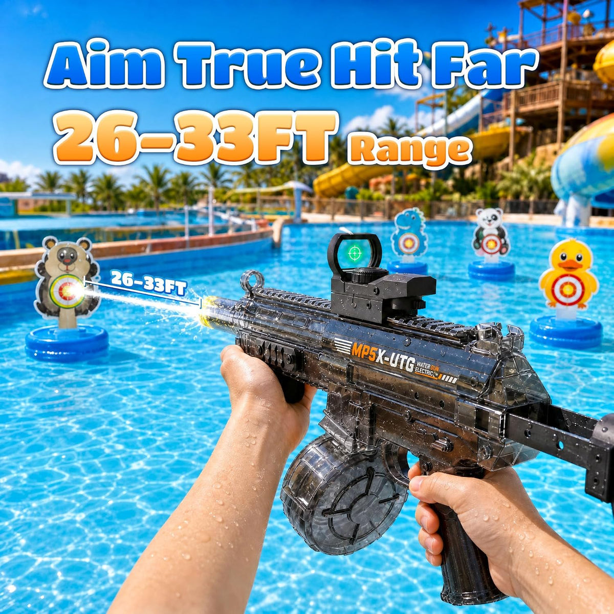 Electric Water Gun for Adults Kids, Automatic Self-Suction Water Gun with 34FT Long Range, 540ML Water Blaster for Pool Beach Summer Outdoor Gifts（Large Black）