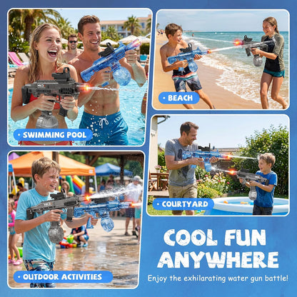 2 Pack Electric Water Guns for Adults, Squirt Guns for Kids with Light Up and Large Capacity, Powerful Water Gun Up to 28-32FT Range for Summer Swimming Pool Party Beach Outdoor Activity