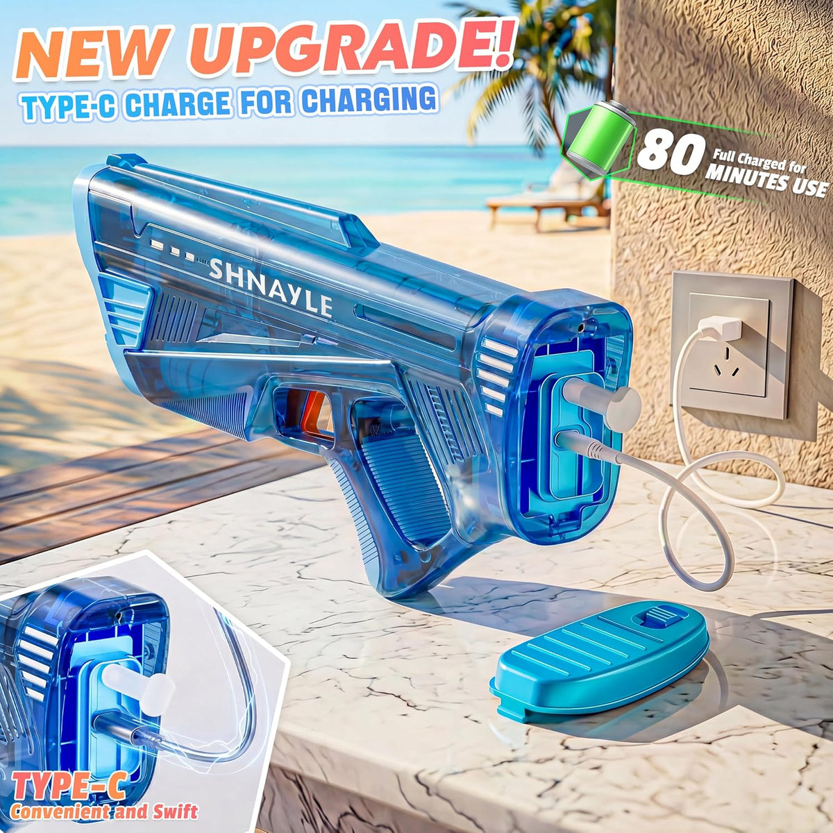 2 Pack Electric Water Gun for Adults Kids USB-C Charging Port, Automatic High Powered Squirt Gun,Powerful Shooting Long Range Auto Water Blaster, Outdoor Water Toy Pool Game (Blue+Red)